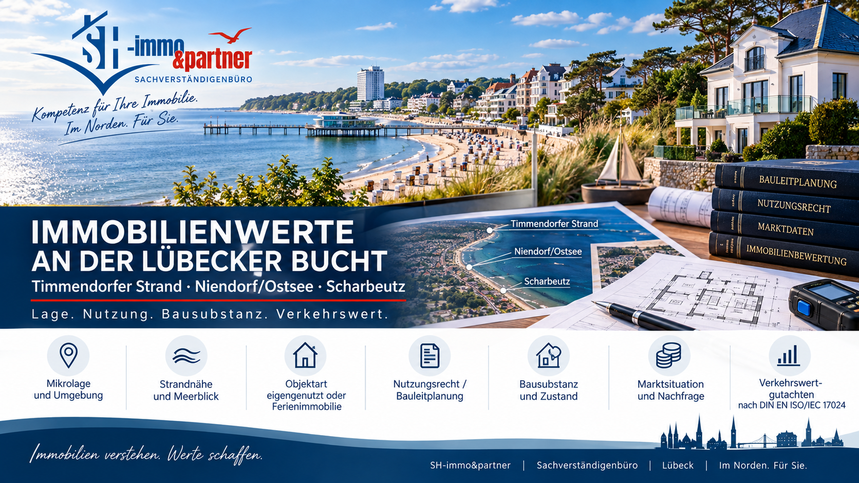 Verkehrswertgutachten für Timmendorfer Strand, Scharbeutz & Niendorf. SH-immo&partner bewertet Mikrolage, Nutzung (Ferienwohnung) & Bausubstanz.